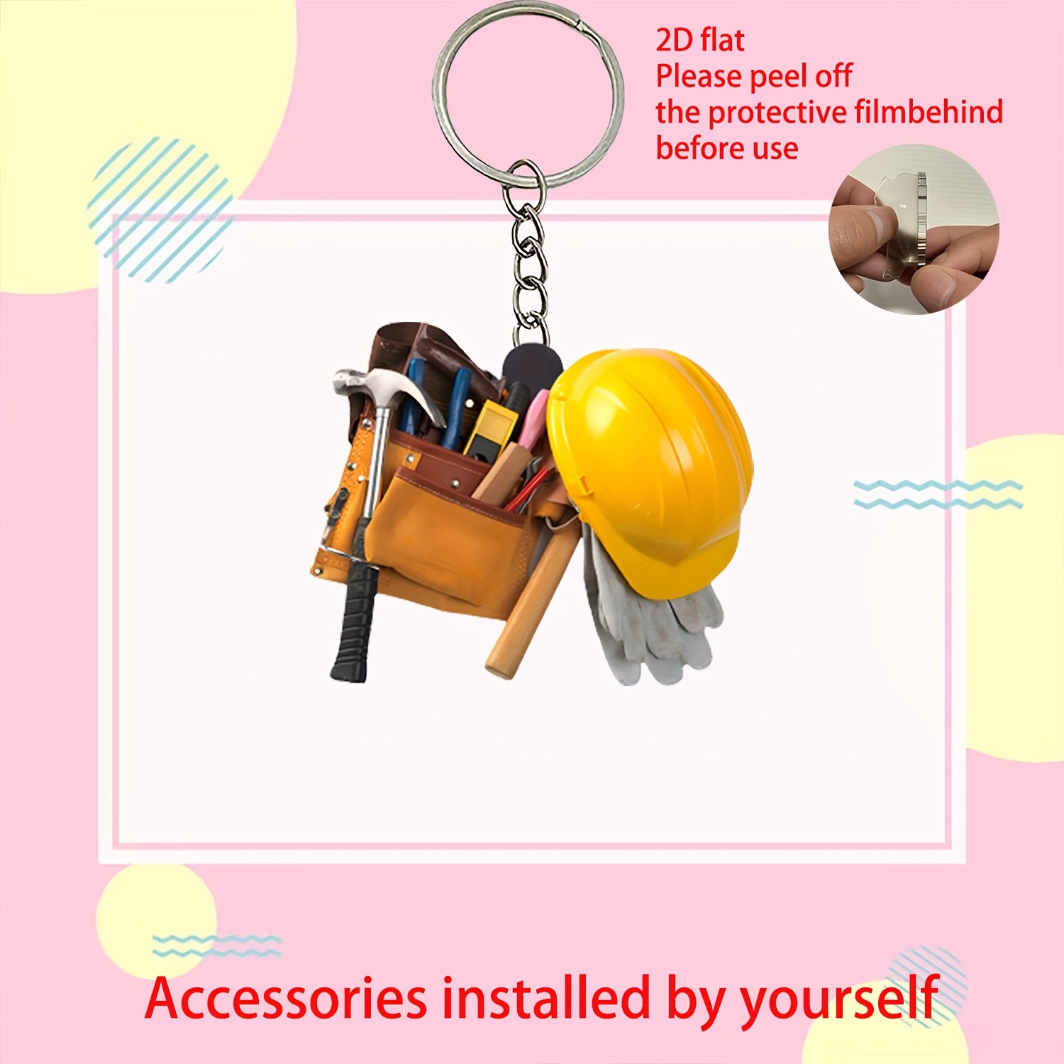 Heavy Equipment Key Ring - 2D Creative Toolkit Keychain Acrylic Festive