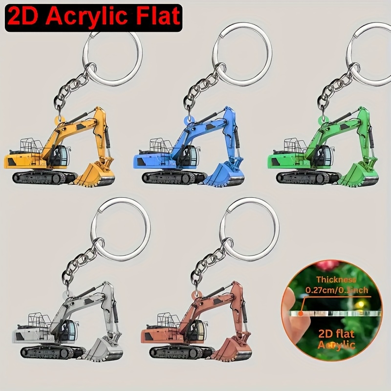 Heavy Equipment Key Ring - 2D Flat Colorful Excavator Acrylic Keychain,